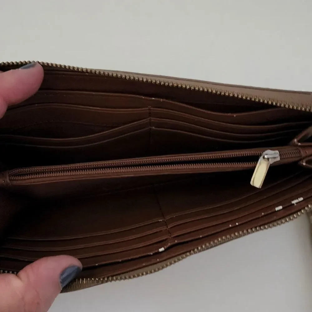 Fossil Sydney Clutch Wallet Rose Gold Leather Zip Around